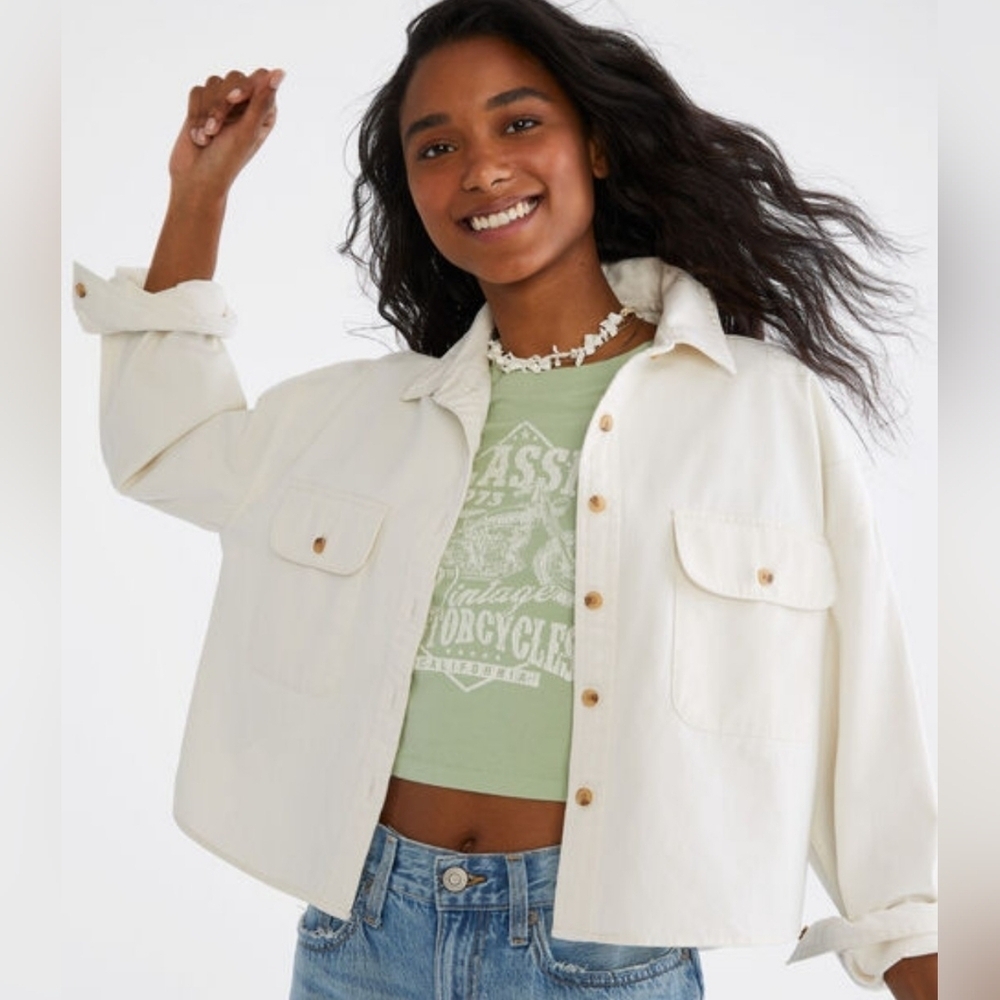 Aeropostale Button Down Woman's Shirt Jacket Pockets Placket & Cuff Sz S